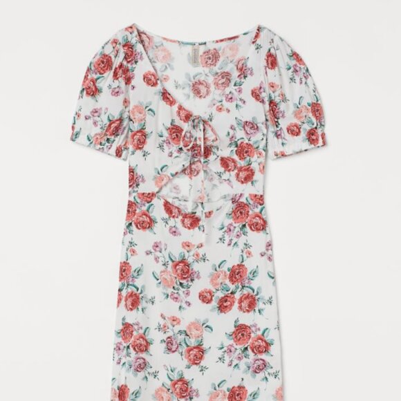 H&M Cut-out Detail Floral Print Midi Calf Length Dress - Picture 1 of 5